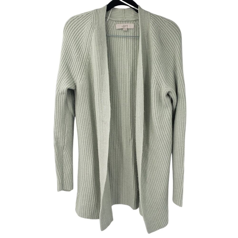 LOFT Green Open Front Knit Sweater Womens Size Small S